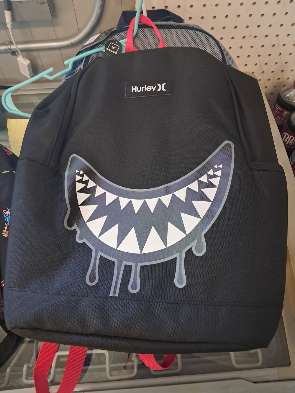 Hurley Black Backpack with White Shark-Teeth Graphic